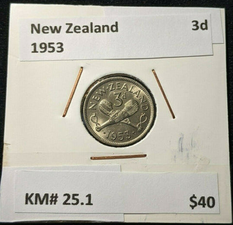 New Zealand 1953 3 Pence Threepence 3d KM# 25.1 #060