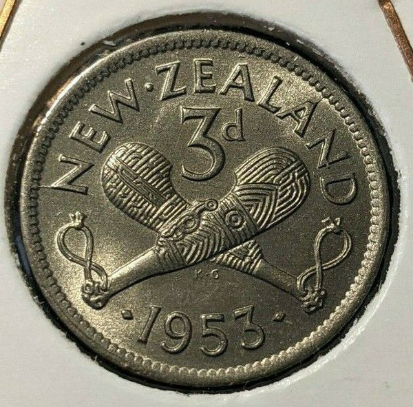 New Zealand 1953 3 Pence Threepence 3d KM# 25.1 #060