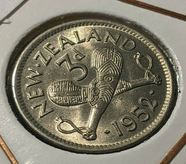 New Zealand 1952 3 Pence Threepence 3d KM# 15 #050