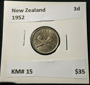 New Zealand 1952 3 Pence Threepence 3d KM# 15 #084