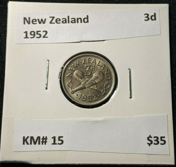 New Zealand 1952 3 Pence Threepence 3d KM# 15 #084