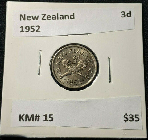 New Zealand 1952 3 Pence Threepence 3d KM# 15 #084