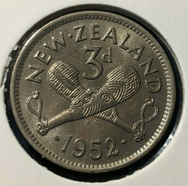 New Zealand 1952 3 Pence Threepence 3d KM# 15 #084