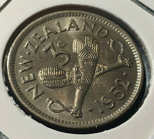 New Zealand 1952 3 Pence Threepence 3d KM# 15 #084