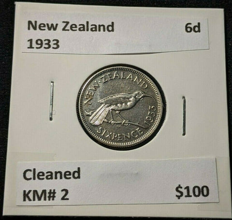New Zealand 1933 6 Pence Sixpence 6d KM# 2 Cleaned #003