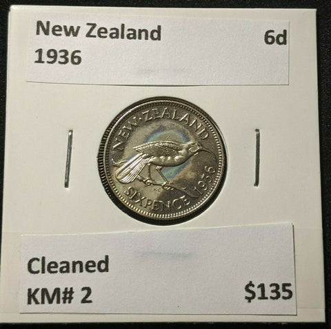 New Zealand 1936 6 Pence Sixpence 6d KM# 2 Cleaned #037