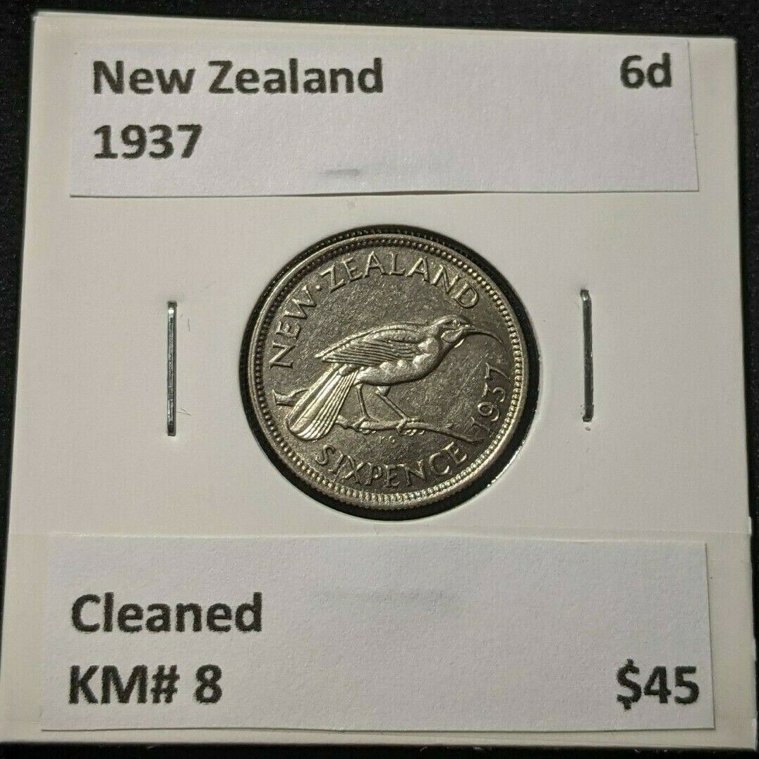 New Zealand 1937 6 Pence Sixpence 6d KM# 8 Cleaned #053