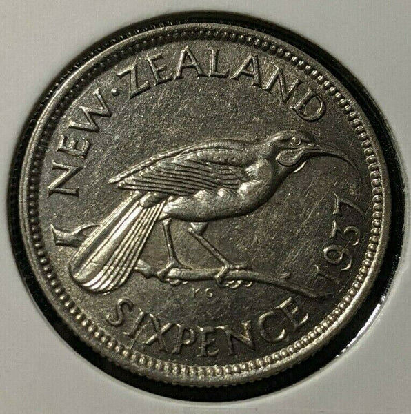 New Zealand 1937 6 Pence Sixpence 6d KM# 8 Cleaned #053