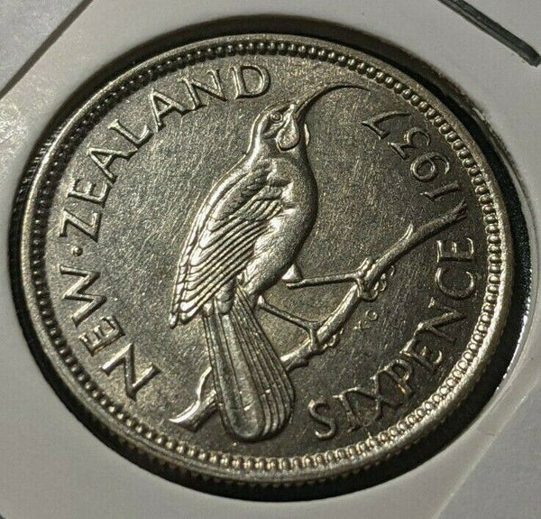 New Zealand 1937 6 Pence Sixpence 6d KM# 8 Cleaned #053