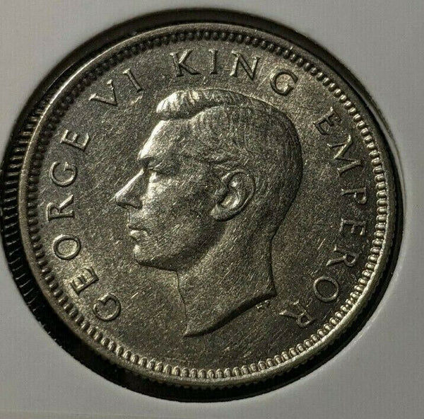 New Zealand 1937 6 Pence Sixpence 6d KM# 8 Cleaned #053