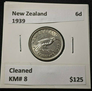 New Zealand 1939 6 Pence Sixpence 6d KM# 8 Cleaned #038