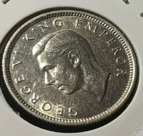 New Zealand 1939 6 Pence Sixpence 6d KM# 8 Cleaned #038