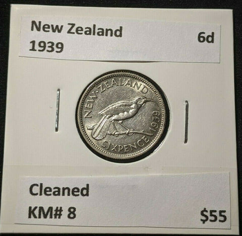 New Zealand 1939 6 Pence Sixpence 6d KM# 8 Cleaned #071