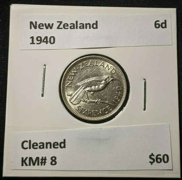 New Zealand 1940 6 Pence Sixpence 6d KM# 8 Cleaned #059