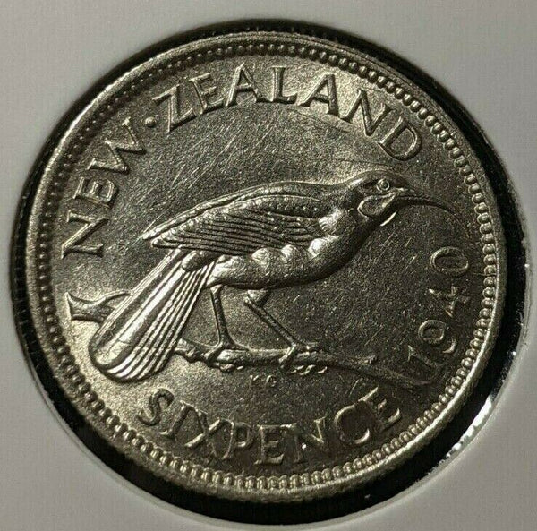 New Zealand 1940 6 Pence Sixpence 6d KM# 8 Cleaned #059