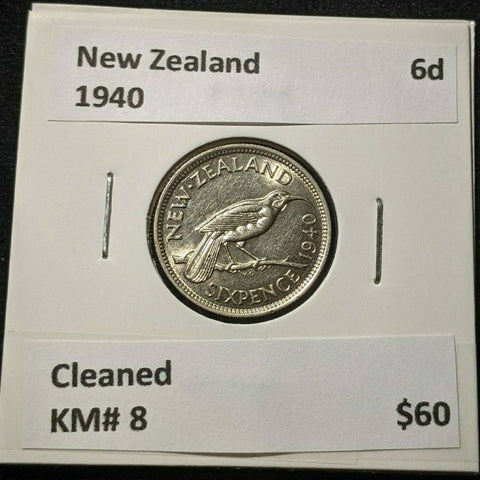 New Zealand 1940 6 Pence Sixpence 6d KM# 8 Cleaned #063