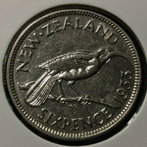 New Zealand 1933 6 Pence Sixpence 6d KM# 2 Cleaned #082