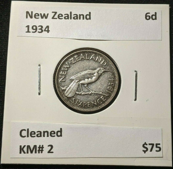 New Zealand 1934 6 Pence Sixpence 6d KM# 2 Cleaned #052