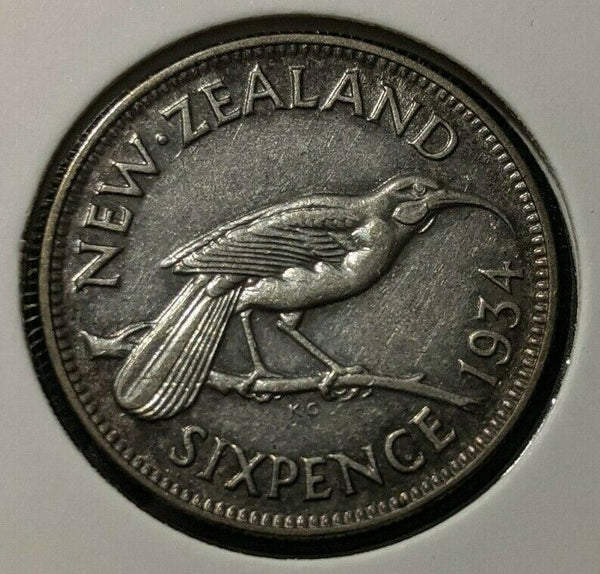 New Zealand 1934 6 Pence Sixpence 6d KM# 2 Cleaned #052