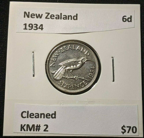 New Zealand 1934 6 Pence Sixpence 6d KM# 2 Cleaned #069