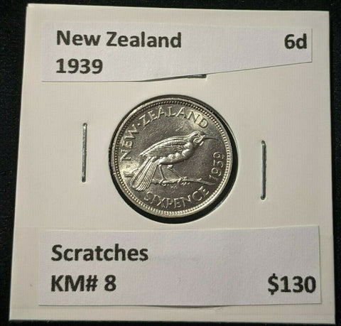 New Zealand 1939 6 Pence Sixpence 6d KM# 8 Scratches #072