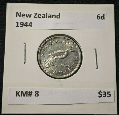 New Zealand 1944 6 Pence Sixpence 6d KM# 8 #096