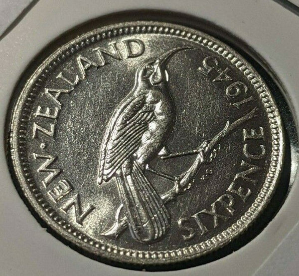 New Zealand 1945 6 Pence Sixpence 6d KM# 8 Scratches #055