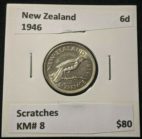 New Zealand 1946 6 Pence Sixpence 6d KM# 8 Scratches #058