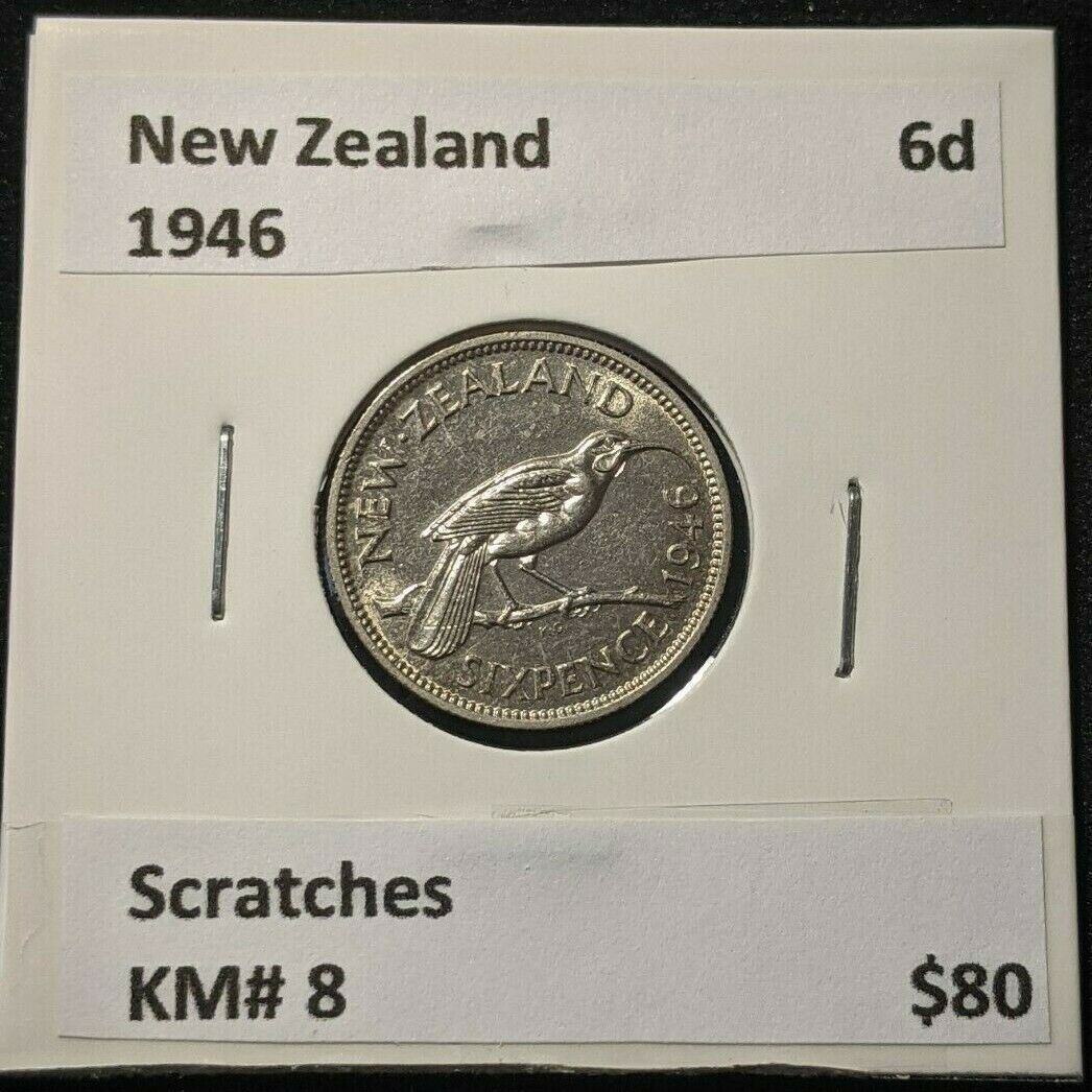 New Zealand 1946 6 Pence Sixpence 6d KM# 8 Scratches #043