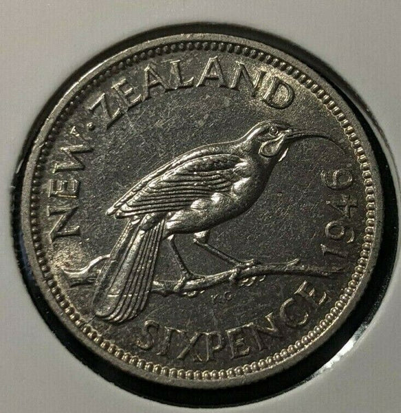 New Zealand 1946 6 Pence Sixpence 6d KM# 8 Scratches #043