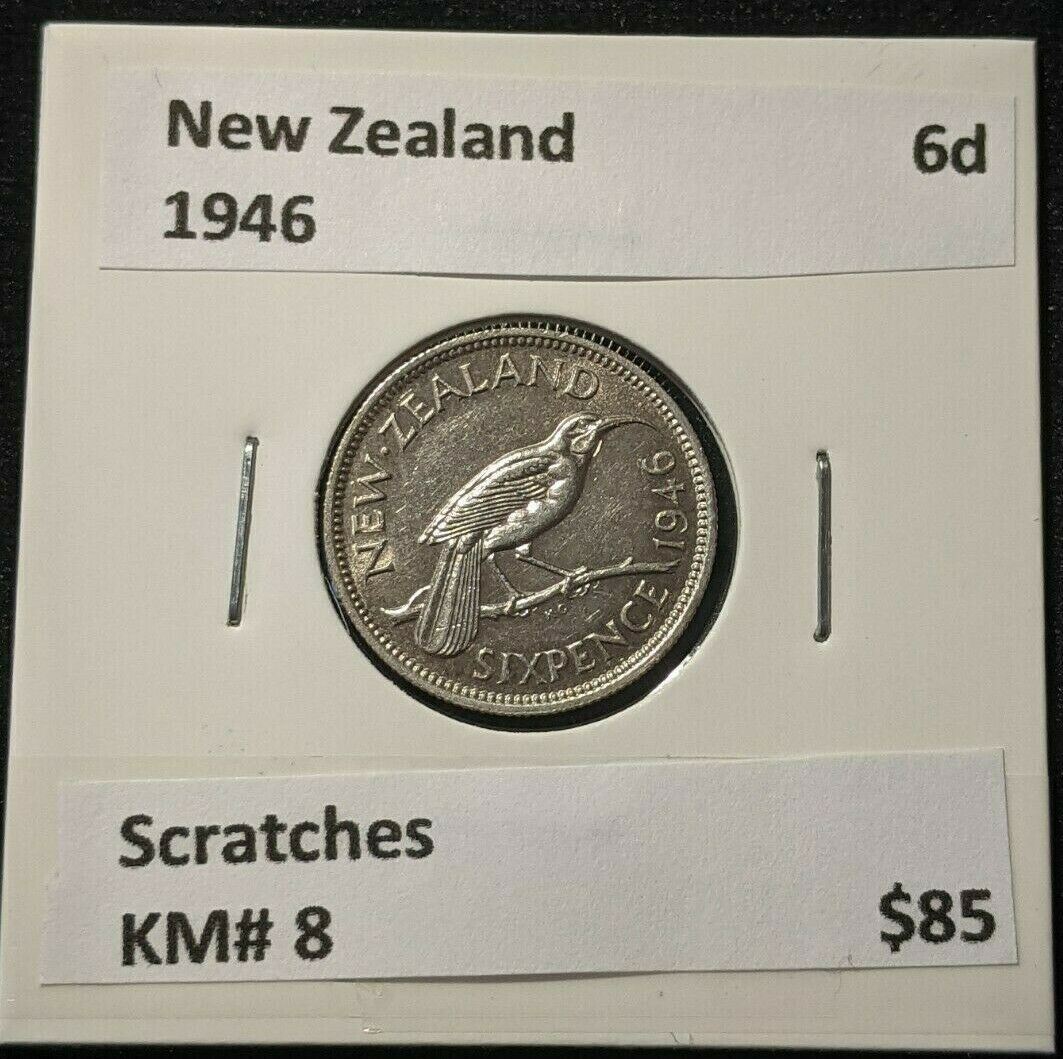 New Zealand 1946 6 Pence Sixpence 6d KM# 8 Scratches #042