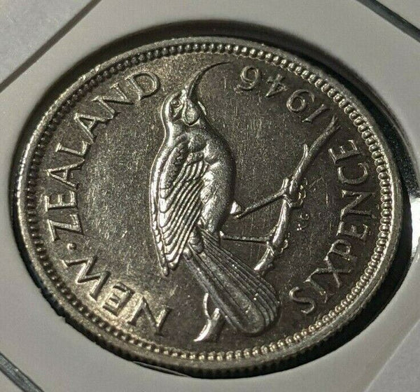 New Zealand 1946 6 Pence Sixpence 6d KM# 8 Scratches #042