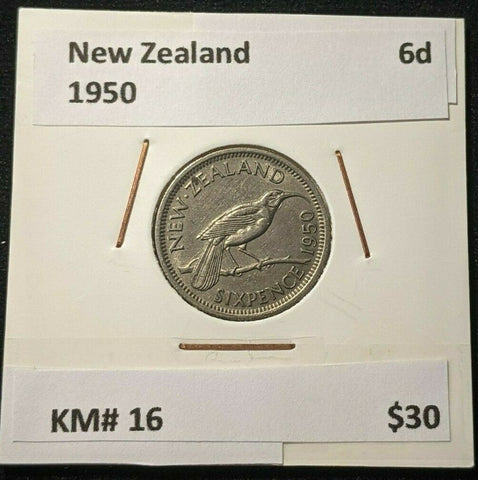 New Zealand 1950 6 Pence Sixpence 6d KM# 16 #040
