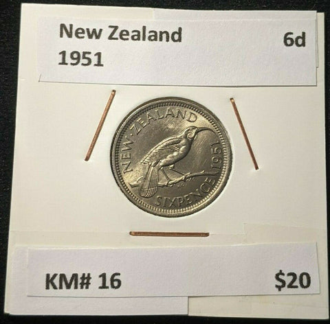 New Zealand 1951 6 Pence Sixpence 6d KM# 16 #036
