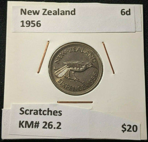 New Zealand 1956 6 Pence Sixpence 6d KM# 26.2 Scratches #027
