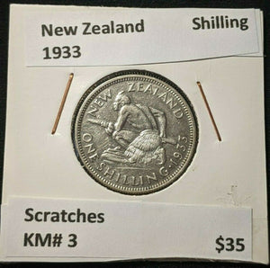 New Zealand 1933 Shilling KM# 3 Scratches #035