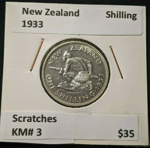 New Zealand 1933 Shilling KM# 3 Scratches #029