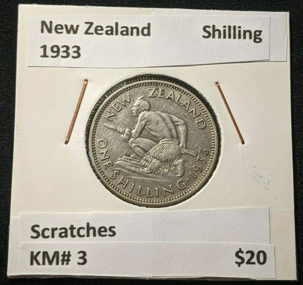 New Zealand 1933 Shilling KM# 3 Scratches #002