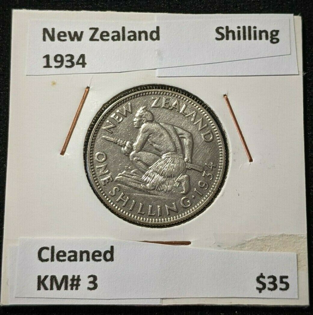 New Zealand 1934 Shilling KM# 3 Cleaned #015