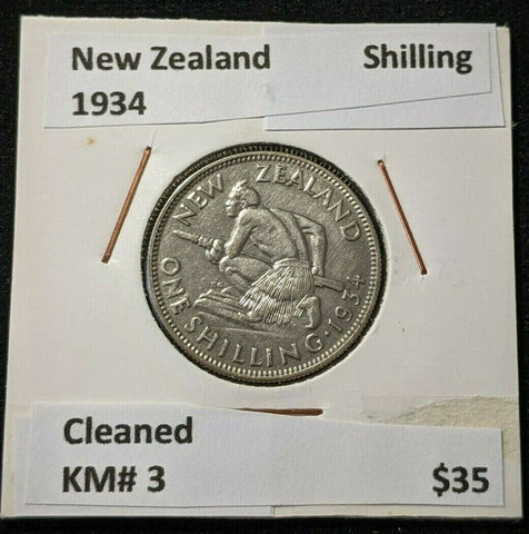 New Zealand 1934 Shilling KM# 3 Cleaned #015