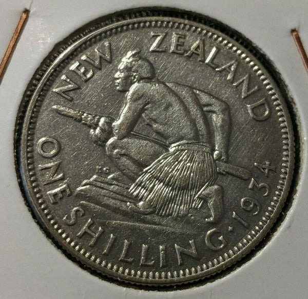 New Zealand 1934 Shilling KM# 3 Cleaned #015