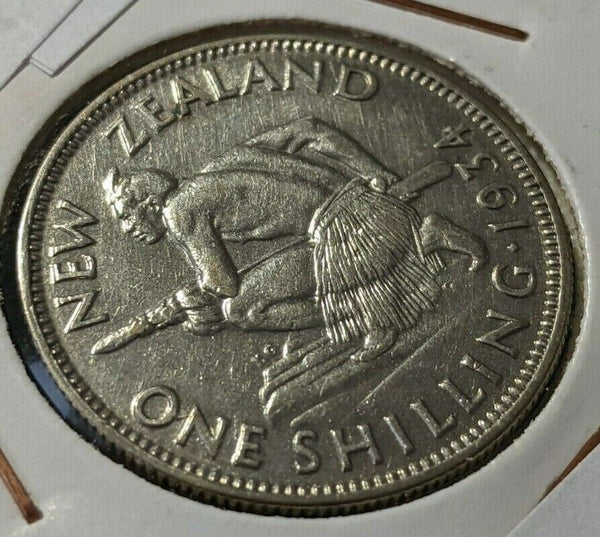 New Zealand 1934 Shilling KM# 3 Cleaned #015