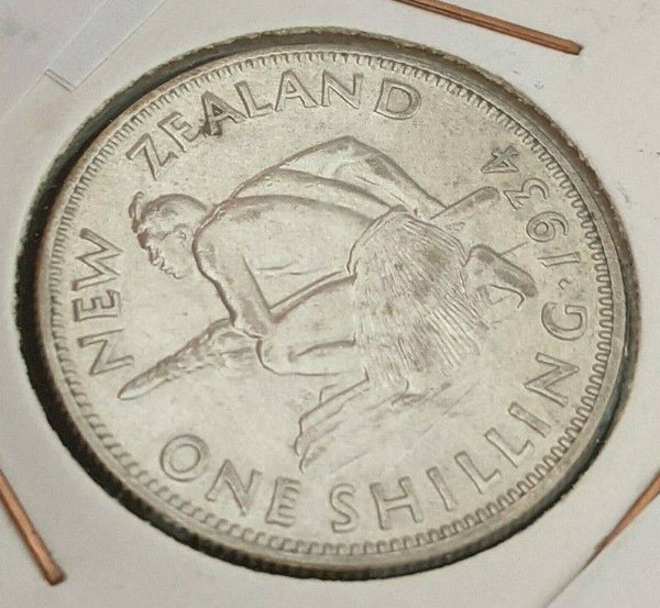 New Zealand 1934 Shilling KM# 3 Cleaned #015