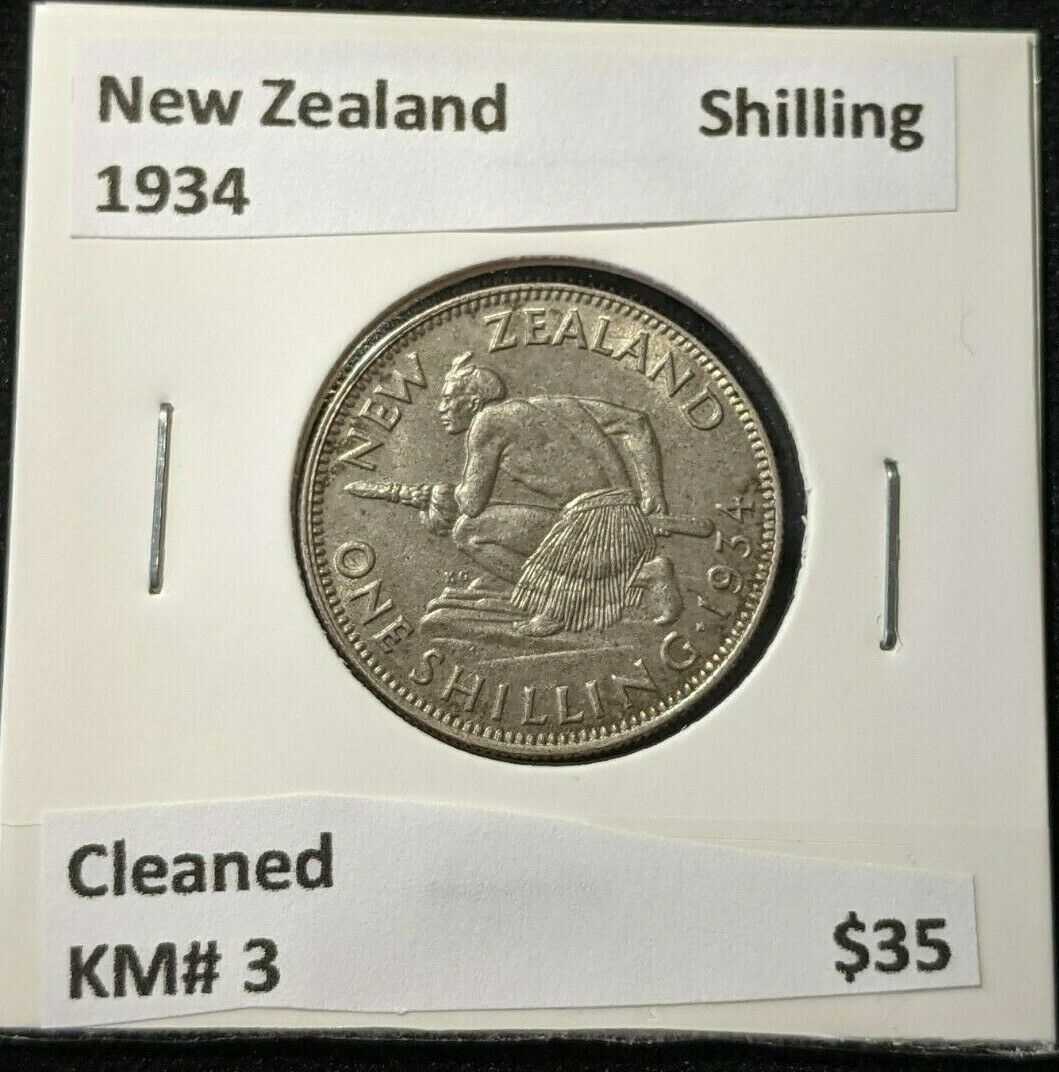 New Zealand 1934 Shilling KM# 3 Cleaned #016