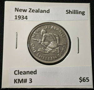 New Zealand 1934 Shilling KM# 3 Cleaned #025