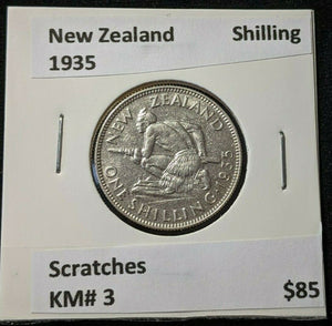 New Zealand 1935 Shilling KM# 3 Scratches #011