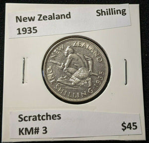 New Zealand 1935 Shilling KM# 3 Scratches #014