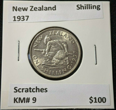 New Zealand 1937 Shilling KM# 9 Scratches #009