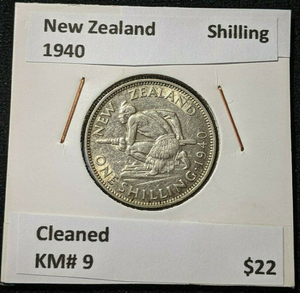 New Zealand 1940 Shilling KM# 9 Cleaned #095