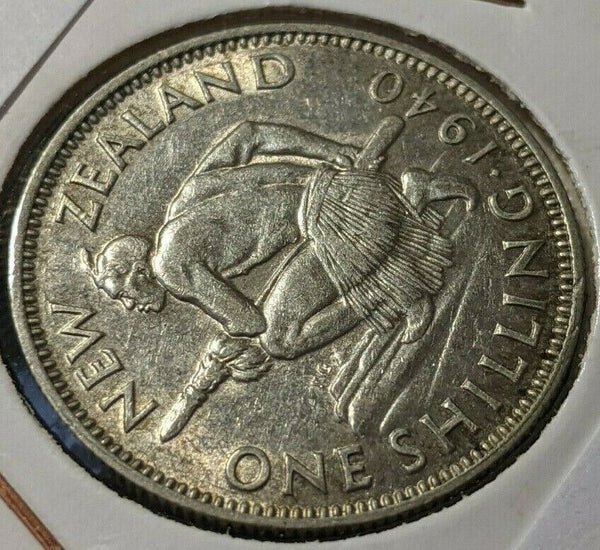 New Zealand 1940 Shilling KM# 9 Cleaned #095